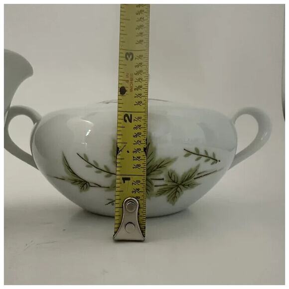 FINE CHINA OF JAPAN, Creamer & Sugar Bowl w/Lid, White with Pink, Green & Brown - Picture 12 of 15